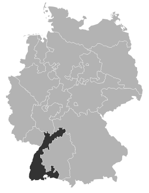 Mapa del Evang.  Iglesia regional en Baden en Alemania