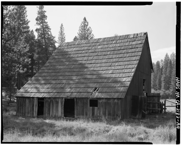 File:EXTERIOR SOUTHWEST VIEW - George Meyer Barn No. 1, Old Coulterville Road, Foresta, Mariposa County, CA HABS CAL,22-FOR.V,1-A-4.tif