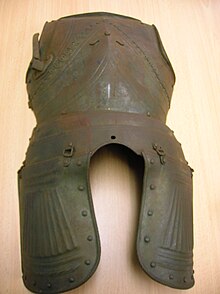 An item of a knight's armour from the 1839 tournament Eglinton Tournament armour.JPG