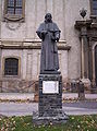 Statue of Ferenc Esterházy, bishop of Eger, town builder landlord of Pápa, at the Main Square in Pápa, Hungary. Art by László Marton, inaugurated at 4 May 2000. Esterházy Ferenc egri püspök, pápai városépítő földesúr szobra a pápai Fő téren. Marton László munkája, 2000. május 4-én avatták fel.