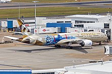Etihad Airways (A6-BLC) Boeing 787-9 Dreamliner, in ADNOC - Choose the USA livery, at Sydney Airport.jpg