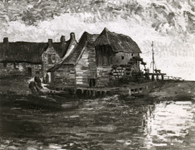 Molino de agua de Gennep, 1884, colección privada (F47) - reproducción en blanco y negro