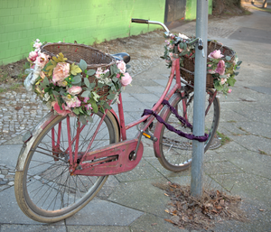 Pink bicycle / Green brick wall, Werdauer Weg