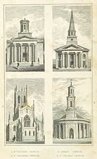 Four old Birmingham Churches - St Peter, St George, Christ Church, St Thomas