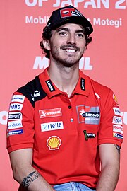 Defending champion Francesco Bagnaia wins his second Riders' Championship with Ducati. Francesco 'Pecco' Bagnaia at the 2023 Japanese motorcycle Grand Prix.jpg