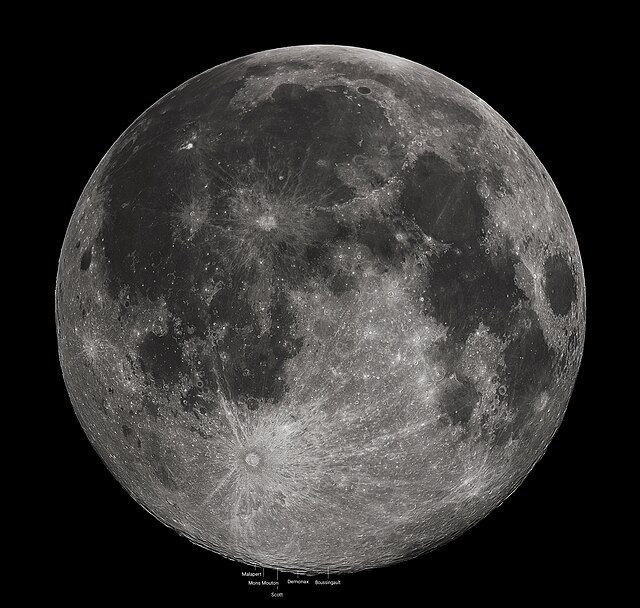 Full Moon with south polar region features marked