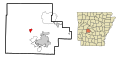 This map shows the incorporated and unincorporated areas in Garland County, Arkansas, highlighting Mountain_Pine in red. It was created with a custom script with US Census Bureau data and modified with Inkscape.