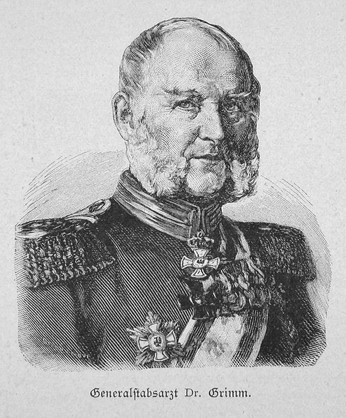 Generalstabsarzt D.M. Grimm, here Major general of the Medical Corps, wood-engraving ca. 1885.