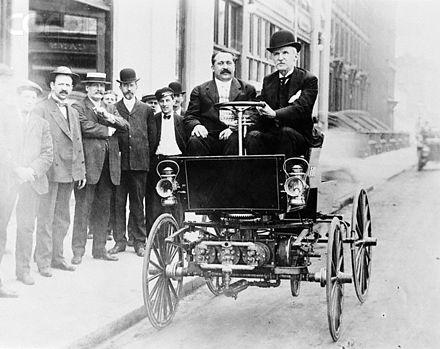 George B Selden driving a Brayton-powered automobile in 1905