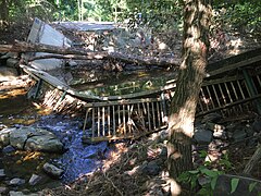 Ruins of Glencarlyn Park lower footbridge in 2019