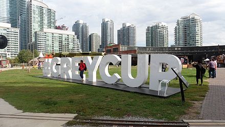 Grey Cup promotion near the John Street Roundhouse at Roundhouse Park in Toronto