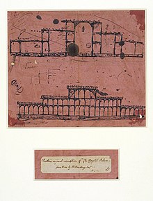 Joseph Paxton's first sketch for the Great Exhibition Building, circa 1850, using pen and ink on blotting paper; Victoria and Albert Museum Gtexhib.jpg