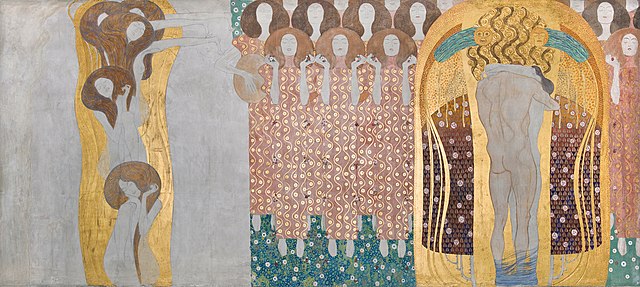 Image: Gustav Klimt   Beethovenfries, "Die Künste", "Paradieschor" und "Umarmung" (Tafel 8, rechte Langwand)   5987 8   Österreichische Galerie Belved