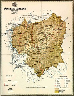 Háromszék vármegye domborzati térképe