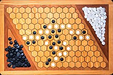 The end of a game of Hex on a standard 11x11 board. Here, White wins the game. HEX 11x11 (47) flipped.jpg