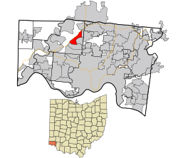 Emplacement dans le comté de Hamilton et dans l'état de l'Ohio