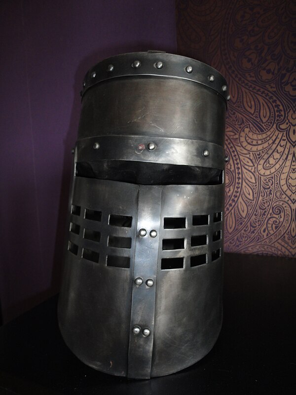 The Black Knight's helmet. His lines, "Tis but a scratch" and "It's just a flesh wound…" are often quoted.