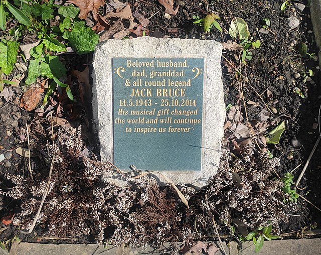 Plaque dedicated to Bruce at Golders Green Crematorium