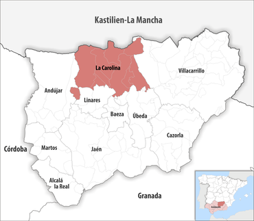 Die Lage des Gerichtsbezirk La Carolina in der Provinz Jaén