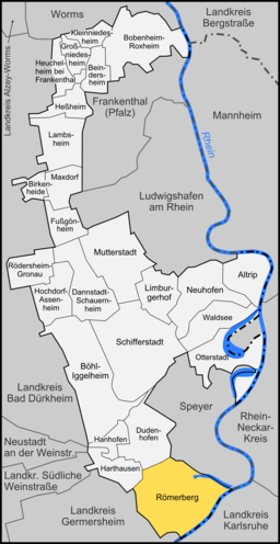 Läget för Römerberg, Rheinland-Pfalz i Rhein-Pfalz-Kreis