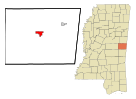 Kemper County Mississippi Incorporated and Unincorporated areas De Kalb Highlighted.svg