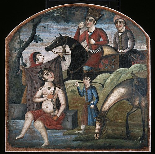 Khusraw Discovers Shirin Bathing, From Pictorial Cycle of Eight Poetic Subjects, mid 18th century. Brooklyn Museum