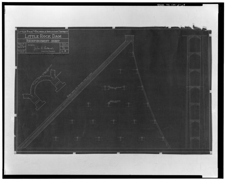 File:LITTLE ROCK AND PALMDALE IRRIGATION DISTRICT, LITTLE ROCK DAM- REINFORCEMENT SHEET, SHEET 5; MAY, 1918. Littlerock Water District files. - Little Rock Creek Dam, Little Rock HAER CAL,19-LITRO.V,1-69.tif