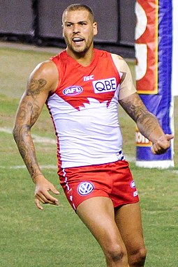 Indigenous player Lance Franklin. Although comprising only 2.7% of the broader Australian population, Indigenous Australians make up 9% of AFL players. Lance Franklin 2017.1.jpg