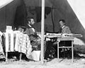 President Lincoln and General George B. McClellan in the general's tent near the Antietam battlefield, October 3, 1862. Photograph by Alexander Gardner