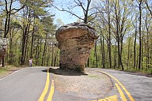 The Mushroom Rock, a landmark located in the middle of the parkway Little River Canyon Rim Parkway mushroom rock, Alabama April 2018 2.jpg