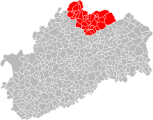 Carte départementale montrant en rouge les communes de la communauté de communes de la Haute Comté.