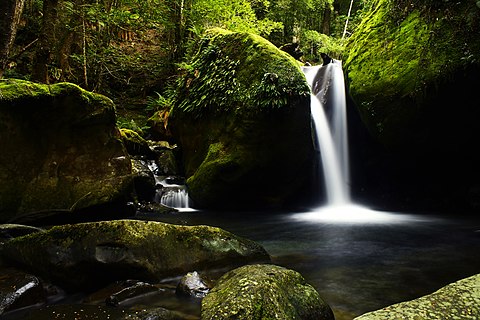 Lower Chasm Falls in Smoko Creek, around 14 kilometres away from Meander, Tasmania.