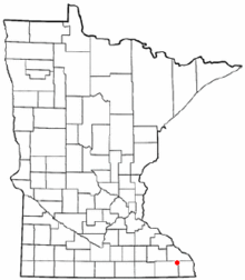 Map of Minnesota displaying Rushford as a dot