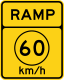 Ramp speed advisory warning sign, metric