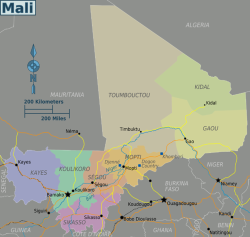 Mapa regionů Mali