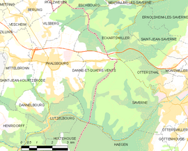 Mapa obce Danne-et-Quatre-Vents