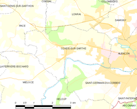 Mapa obce Condé-sur-Sarthe