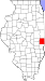 Harta statului Illinois indicând comitatul Edgar