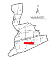 Karta okruga Northumberland, Pennsylvania, s naglaskom na grad West Cameron