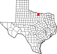Mapo de Teksaso kun Montague emfazita