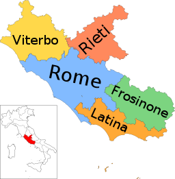 Lazios fem provinser, med engelsk stavning