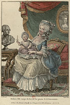 Engraving of Victoire de Rohan with Madame Royale overlooked by a painting of Marie Antoinette, unknown artist Marie Therese Charlotte of France with her governess.jpg