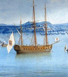 The Bourbon frigate "Minerva," which in January 1807 was stationed in Amantean waters. Minerva (fregata).jpg