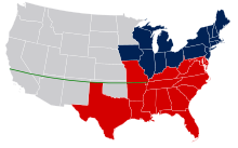 The Missouri Compromise Line, repealed by the Kansas-Nebraska Act Missouri Compromise Line.svg