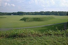 The Moundville Archaeological Site in Hale County. It was occupied by Native Americans of the Mississippian culture from 1000 to 1450 CE. Moundville Archaeological Site Alabama.jpg
