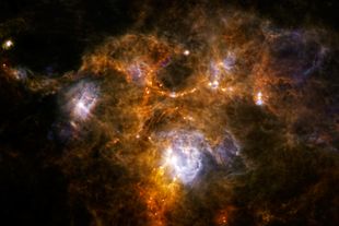 Far infrared image of the emission nebula NGC 7538 with the help of the Herschel space telescope