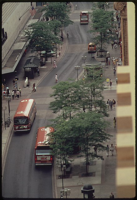 Buses on Nicollet Mall, June 1973