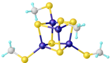 Structure of [Fe4S4(SMe)4] , a synthetic analogue of 4Fe-4S cofactors. OBINIX2.png