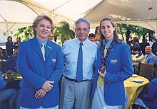 Olga e Cris Pinciroli em almoço com o presidente do Brasil, Fernando Henrique Cardoso, celebrando os destaques do esporte nacional, 1999.