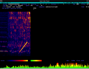 OpenCubic Player, PC/DOS Module file player with real-time STFT based music visualization from 1994. Open Cubic Player.png